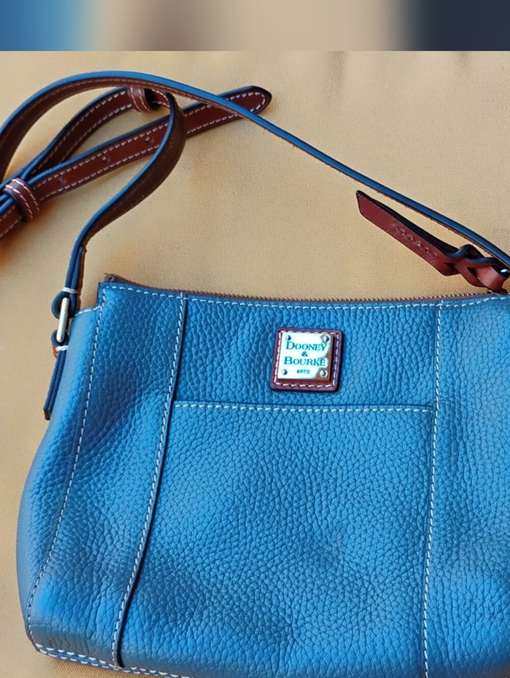 Dooney & Bourke Lexington Grey Pebble Leather Crossbody with Brown Strap